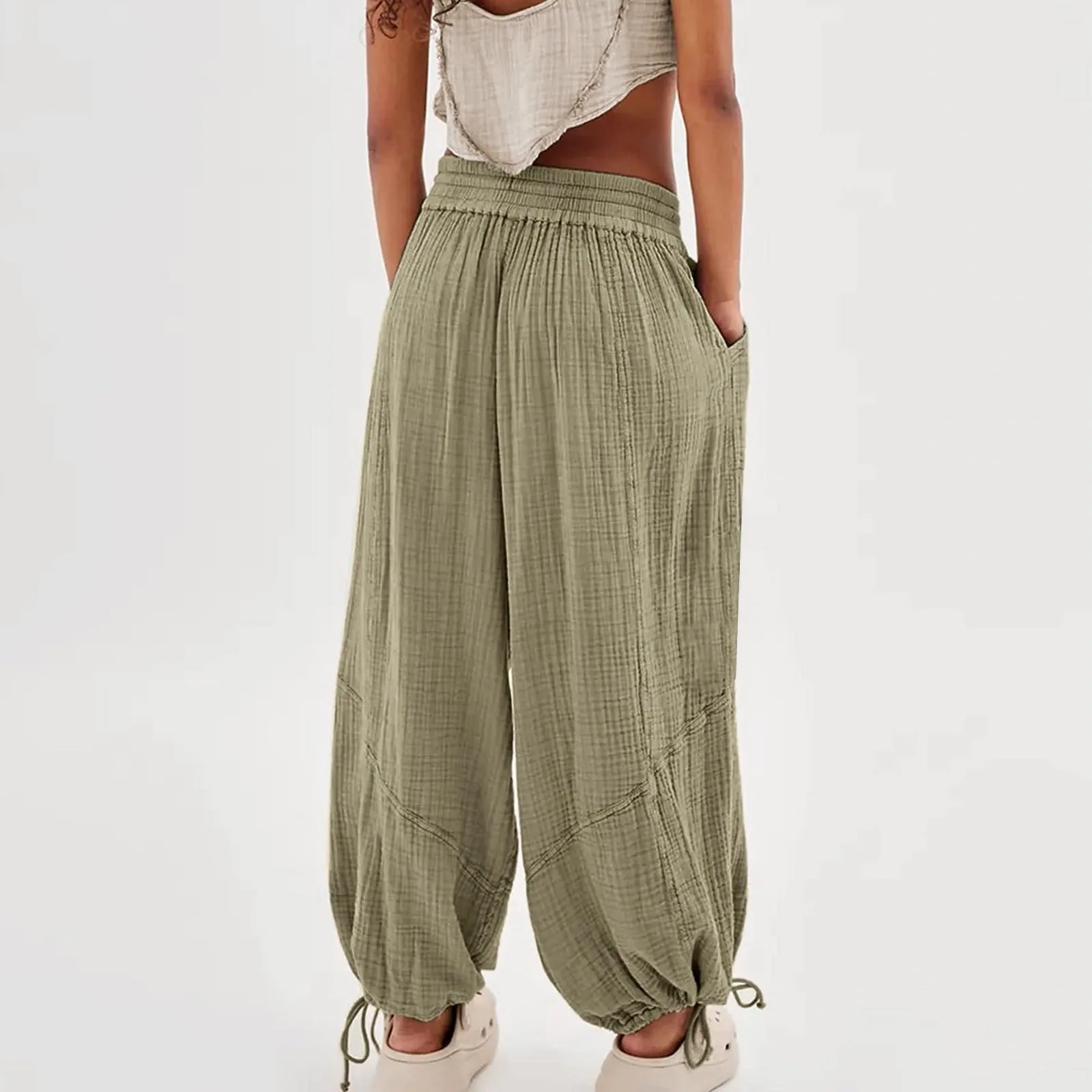 Autumn Wide Leg Pants High Waisted Solid Color Loose Lantern Pants Women\'S Elastic Waist Pleated Straight Leg Pant For Women