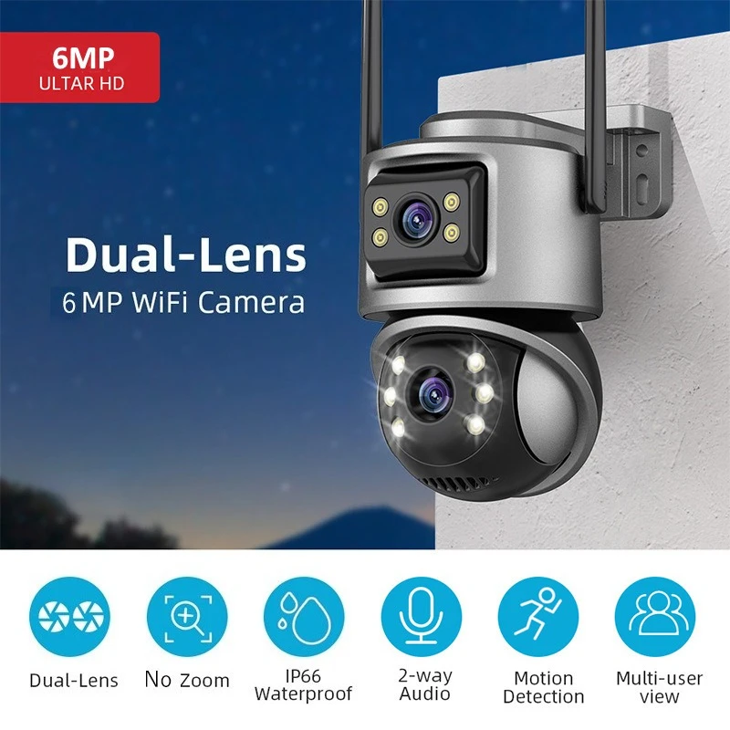 

HONGTONG PTZ Wi-Fi камера безопасности с двумя объективами — 1080P 360 ° Вращение 2,4G APP Пульт дистанционного управления IP66 Водонепроницаемый Оптовая продажа