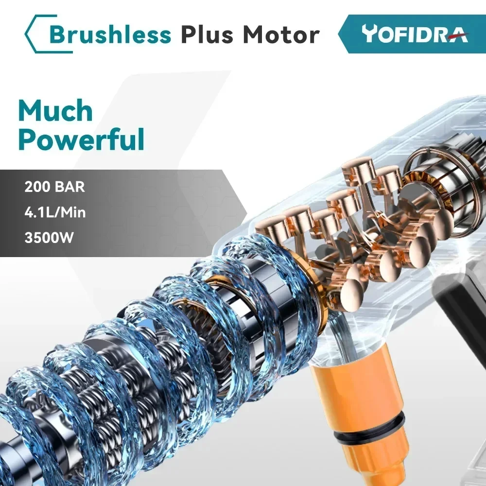 3500W 200Bar Brushless Electric High Pressure Washer 6IN1 Car Wash Water Gun For Makita Battery Pin Garden Irrigation Spray Gun