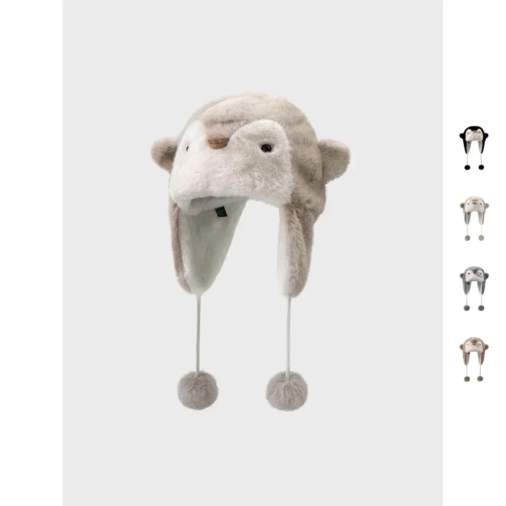 Berretto Lei Feng in peluche pinguino addensato Cappello invernale caldo con protezione per le orecchie per ciclismo Sci Copricapo unisex Cappello giocattolo carino