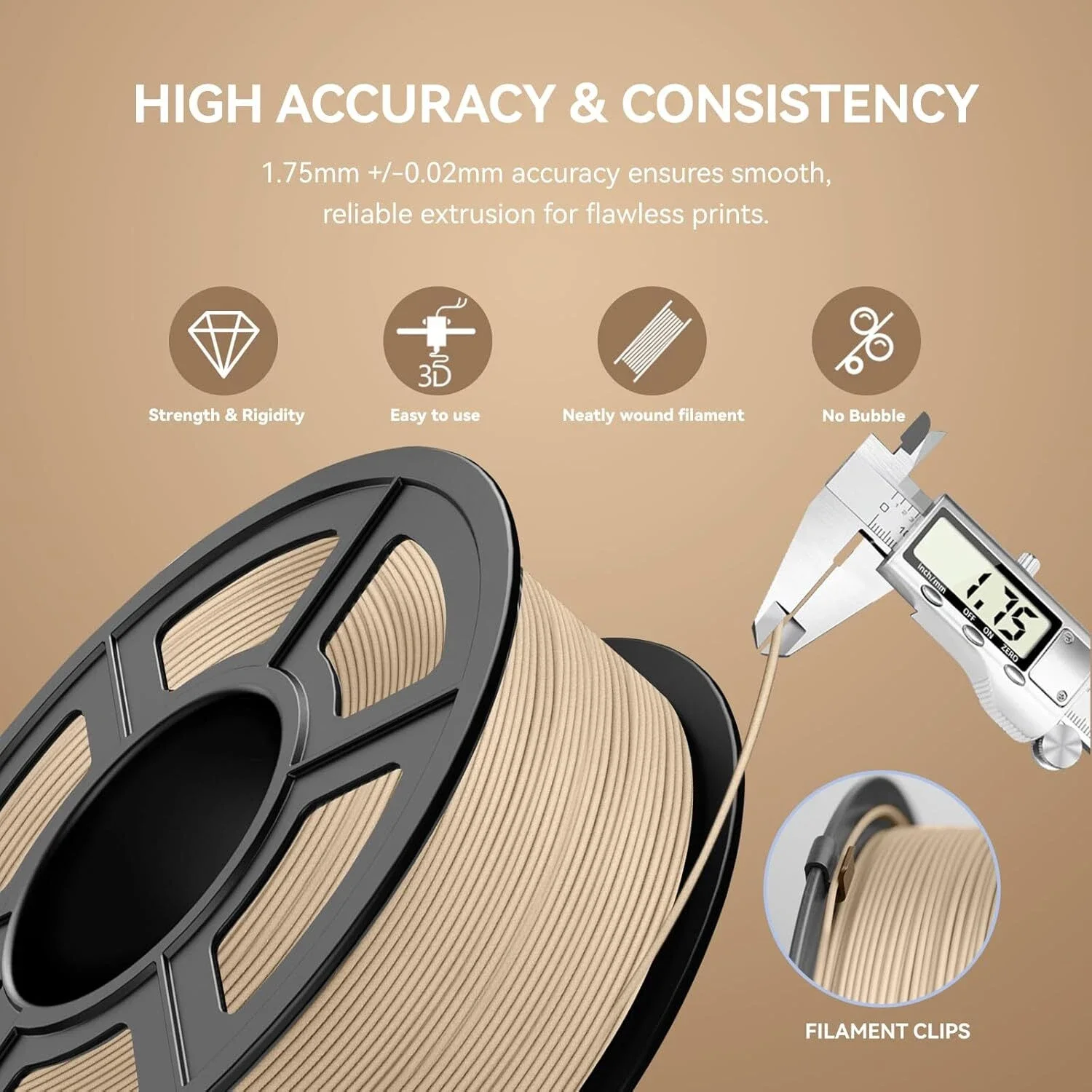 JAYO 3,3 kg – filament do drukarek 3D, wykonany z drewna, 1,75 mm, zawiera 10–15% naturalnych włókien drzewnych, przyjazny dla środowiska, idealny do większości drukarek 3D działających na zasadzie FDM. — zdjęcie produktu 4