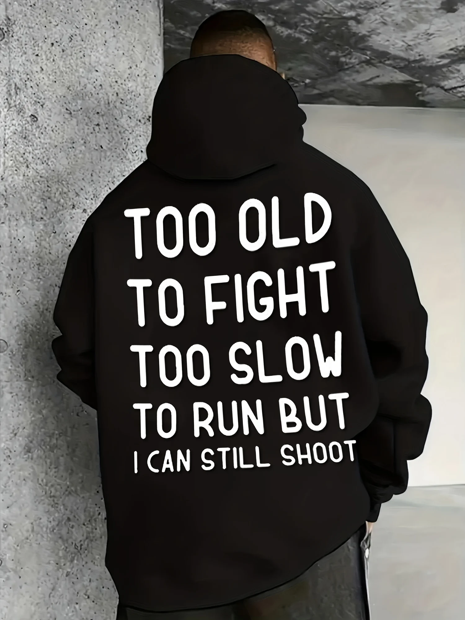 Men's Casual Hoodie, Too Old to Fight, Font Graphic Design, Humorous Style, Long-Sleeve Pullover, Casual Plus Size