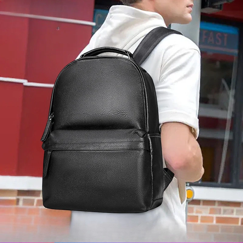 Casual Genuine Leather Backpack Full-Grain Cowhide Leather Lightweight Laptop Shoulder Bag Casual College School Bag Daypack