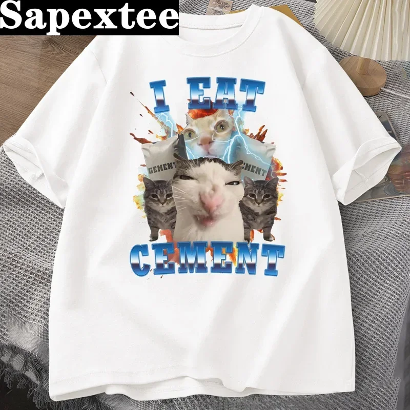 

Женская футболка I Eat Cement Funny Cat, хлопковая футболка с коротким рукавом, глупые уродливые кошки, футболка с принтом, повседневные футболки с круглым вырезом и графикой, футболки