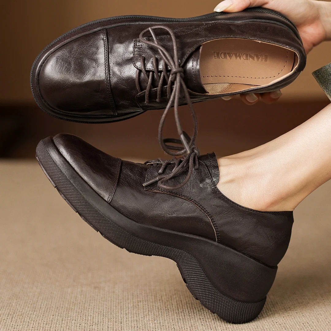 

Женские туфли-оксфорды danxuefei из овчины с круглым носком, на шнуровке, на толстой подошве, на платформе, высококачественные, мягкие, удобные, повседневные, на каждый день.