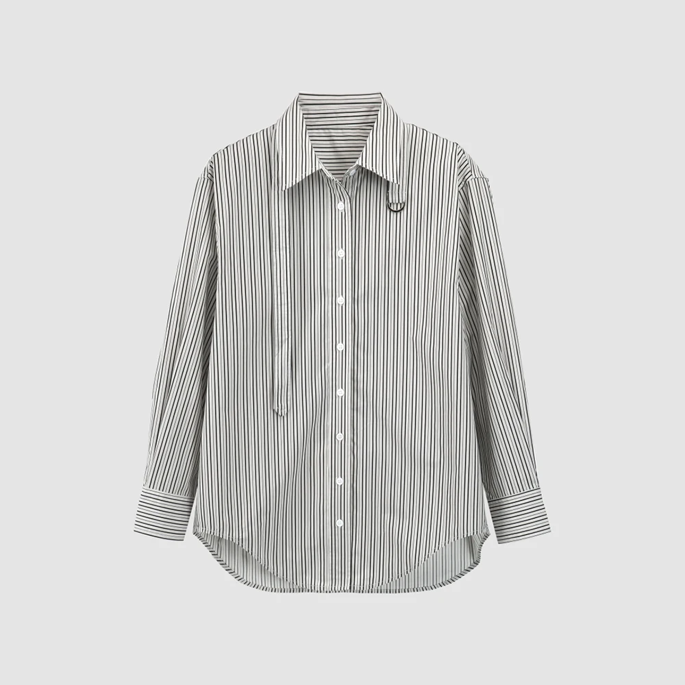 

100% Cotton Striped Women's Shirt Y2K Fashion Retro Elegant Commuter Single-Breasted Long-Sleeve Shirt Top 2025 Fall/Winter New