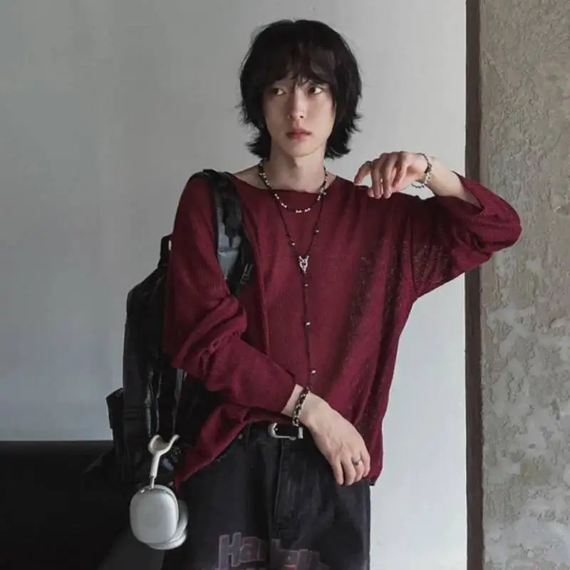 2026 Summer Men's T-shirt Thin Sunscreen Long Sleeve T-Shirts Men Loose Casual Breathable O=Neck Top Korean Style 9WMEH9