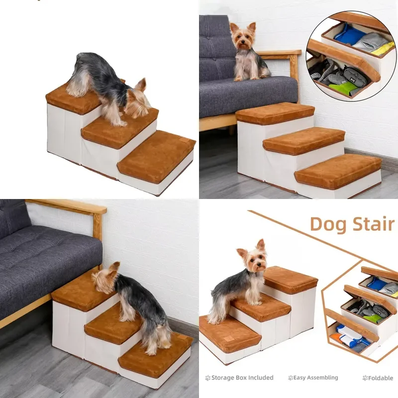 for High Quality 3 Story Foldable Pet Staircase Modern Fiber Dog Ramp with Cat Small Animal Storage Box