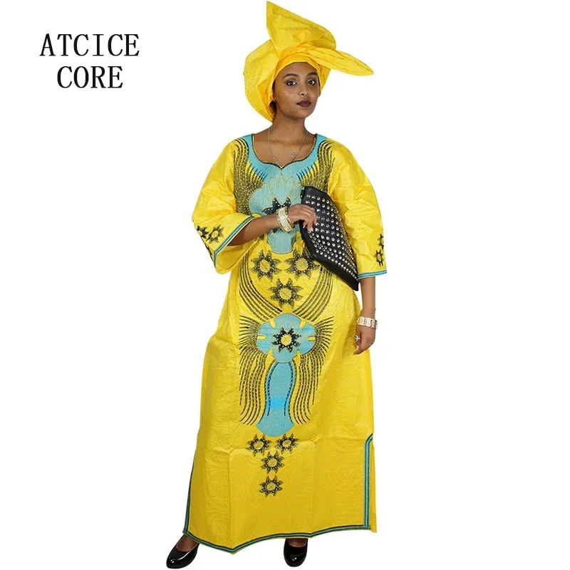 African Dresses For Women Fashion Design New African Bazin Embroidery Design Dress Long Dress With Scarf