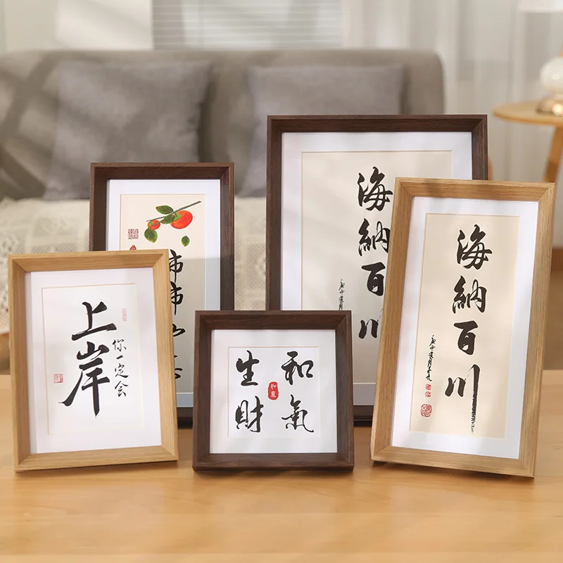 Wooden Picture Frame 6 Inch 8 Inch 10 Inch Horizontal Empty Frame Large Size Wall Hanging Calligraphy Display Stand Home Decor