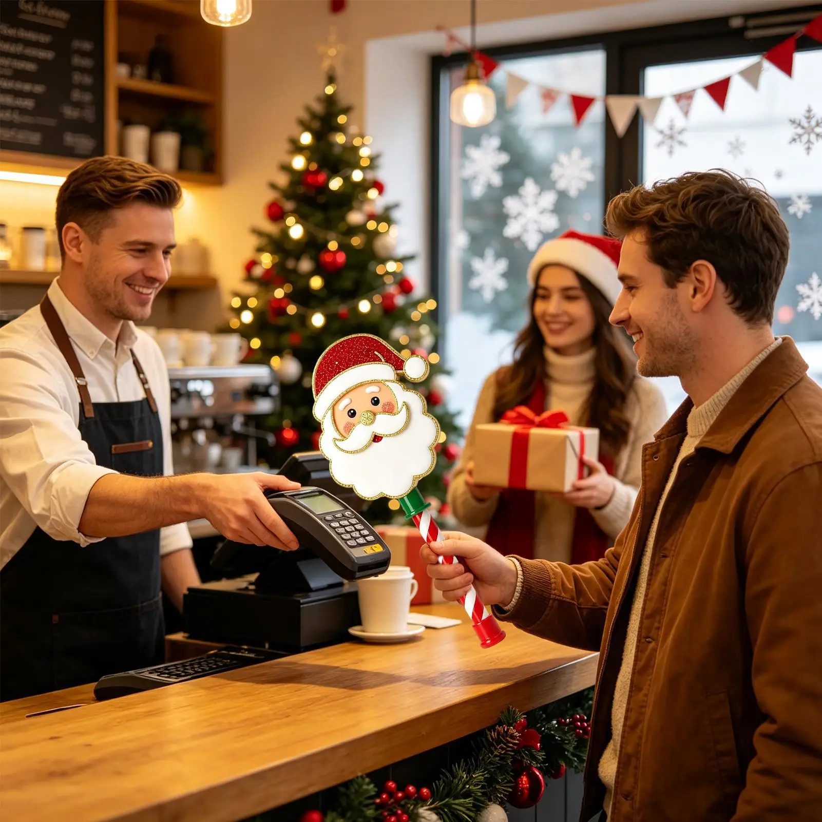 Wand for Credit Card Christmas Santa Snowflake Contactless Payment Holiday Tap To Pay Card Wand for Outdoor Shopping Mall Market