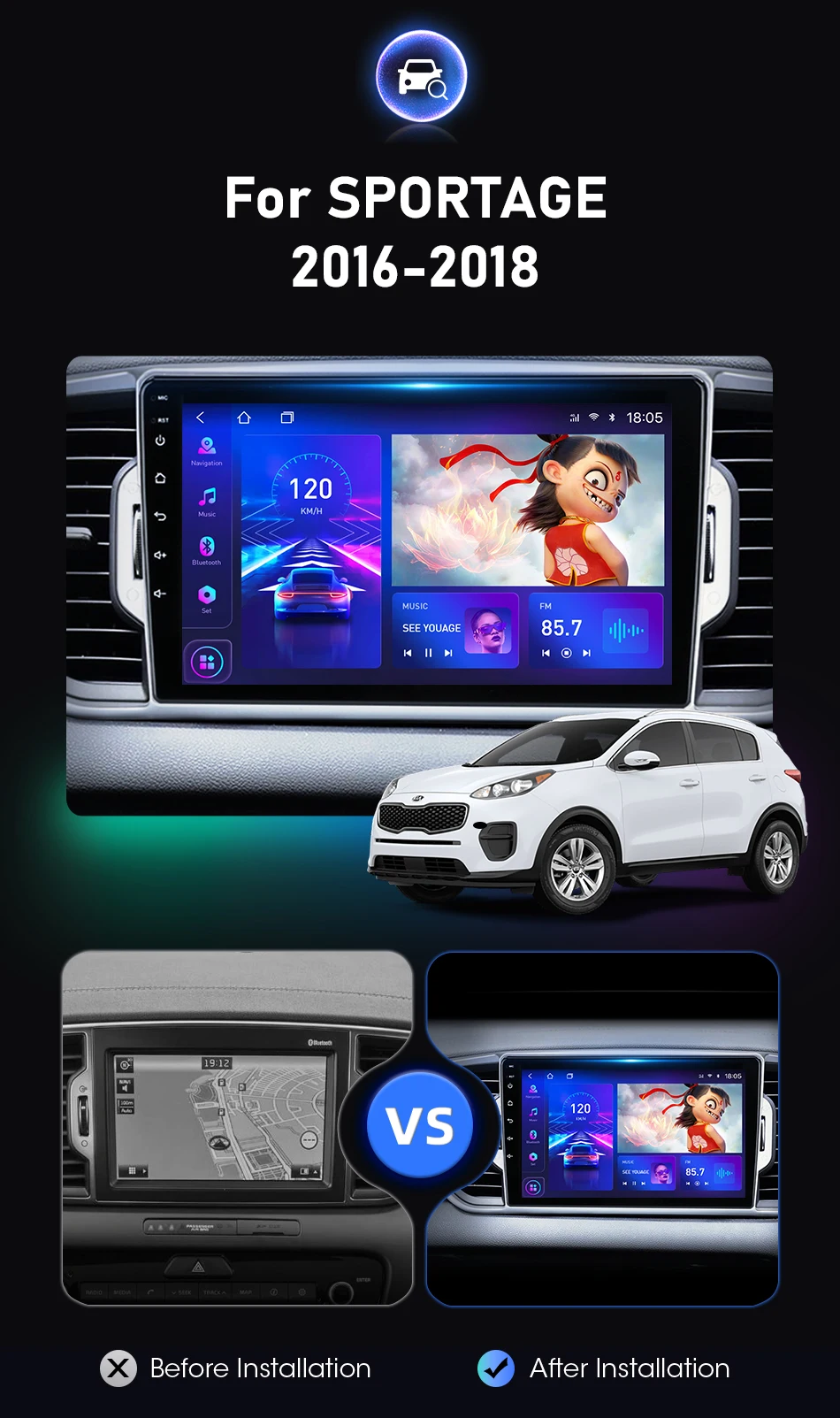 2Din Android Car Radio For Kia Sportage 4 KX5 2016-2018 Multimedia Automotive Video wifi Carplay Bluetooth Autoradio Stereo Car