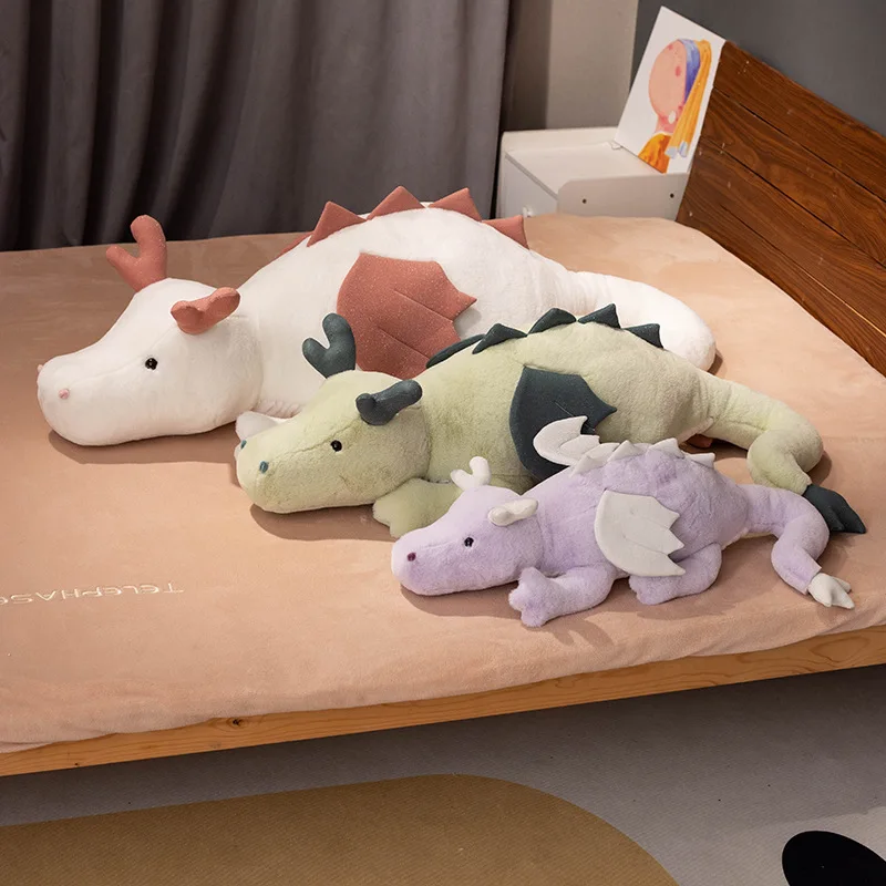 

60/90/120cm Lazy Dragon Plush Toy Big Size White Purple Green Stuffed Animal Dragon Soft Pillow Bedroom Home Decor Sleeping Doll