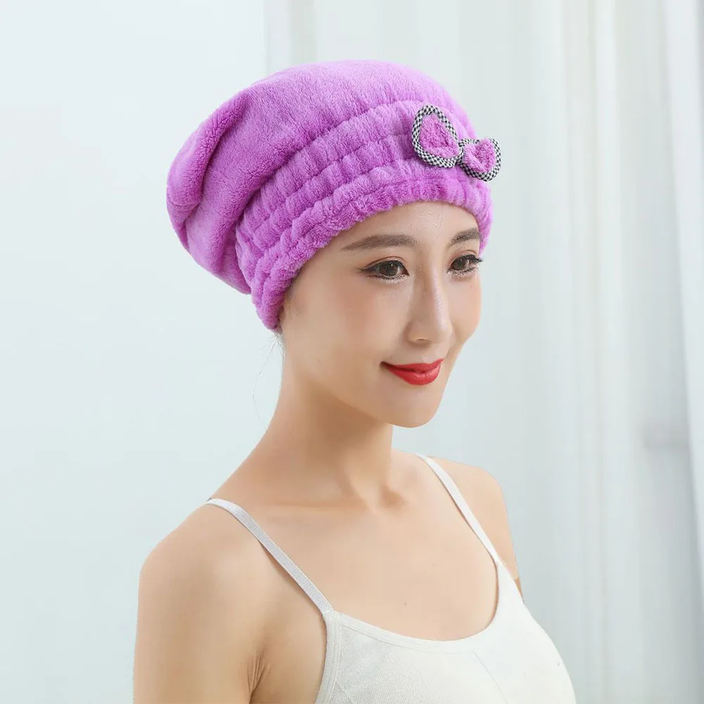 5 Color Coral Fleece Dry Hair Cap Absorbent And Easy To Dry Bow Shower Cap Bathroom Wipe Head Towel Cap Women\'s Sauna Decoration