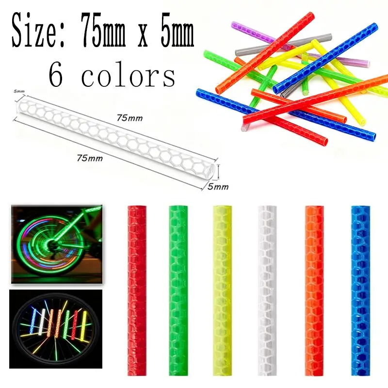 

96-12pcs Bicycle Spoke Reflectors Reflective Sticker Tubes Colorful Wheel Safety Lights DIY Cycling Night Warning Accessories