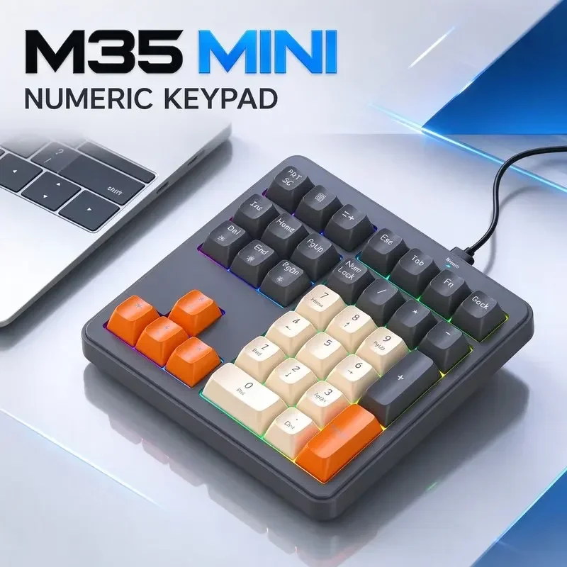 Freewolf M35 Numeric Keypad RGB Silicone Membrane 35 Key USB Wired Detachable Cable Calculator for Office Finance Accounting
