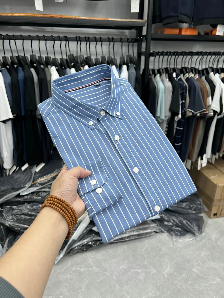 

Dujia Men's Casual Long Sve irt Cotton Polyester Blend Busin Leisure Spring Faion Striped Breathable Skin-friendly