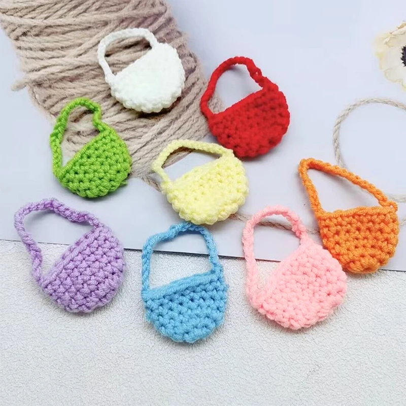 1:12 miniatur rumah boneka tas bahu anyaman Mini merajut tas wol Crochet Braid tas selempang tas tangan tas penyimpanan DressUp dekorasi