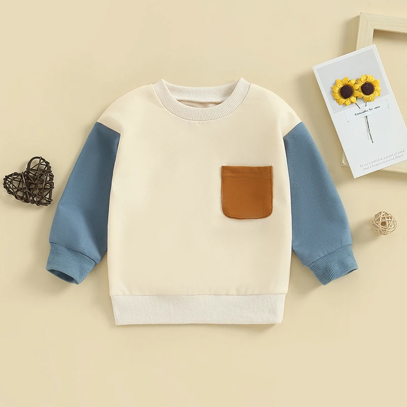 Toddler Baby Girl Boy Sweatshirts Long Sleeve Crew Neck Contrast Color Pullovers Tops Cute Infant Winter Clothes