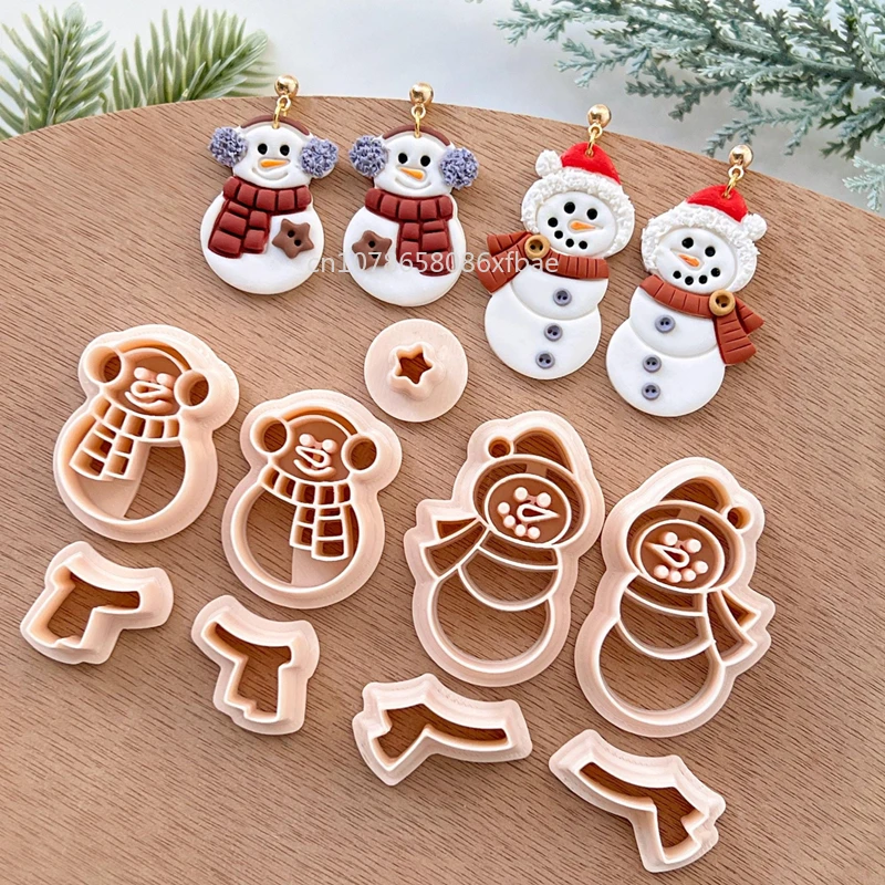 Christmas Snowman Polymer Clay Cutters Winter Xmas Frosty Scarf Earrings Jewelry Pendant Making Pottery Clay Cutting Die Tools