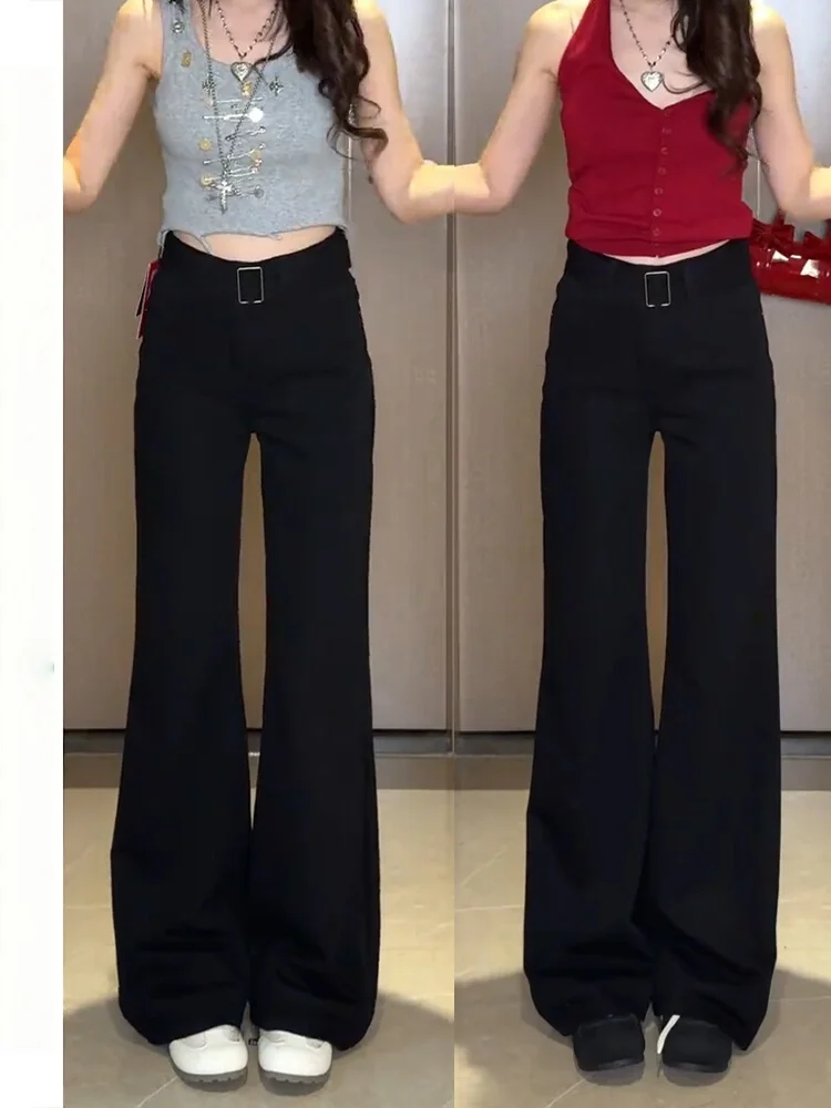 

Джинсы-клеш больших размеров в американском стиле с низкой талией, женские, осенне-зимние, на флисовой подкладке, свободные, с широкими штанинами