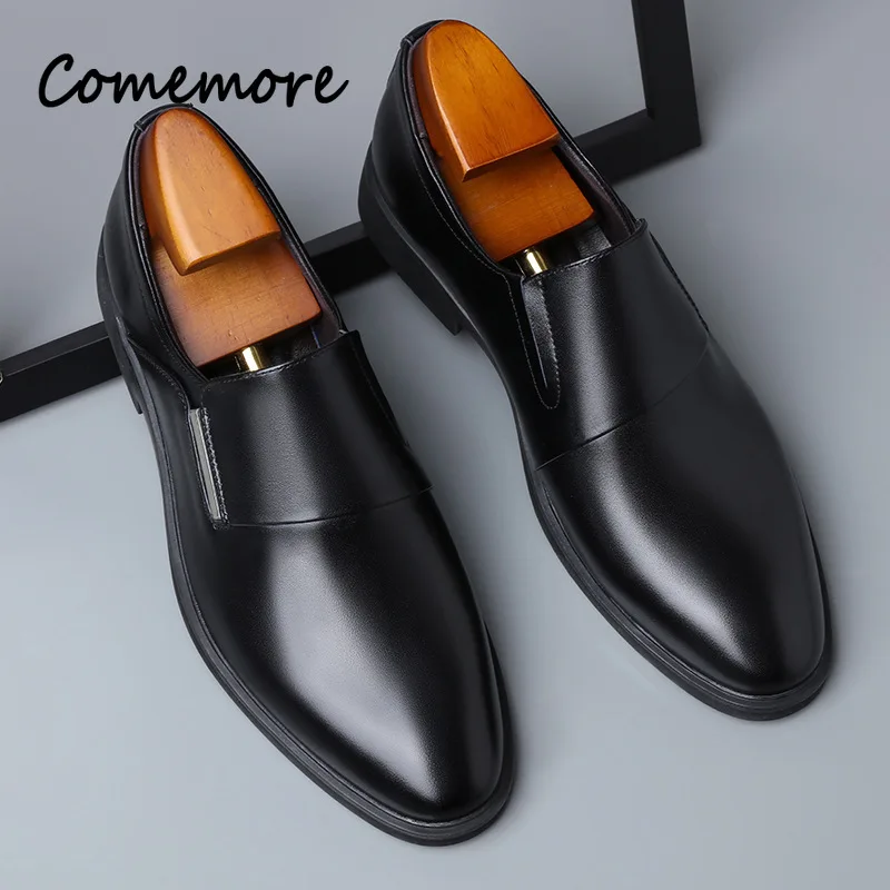 Comemore New Retro Men's Dress Leather Shoes Fashion Pointed Toe Business Office Party Wedding Comfort Males Oxfords Footwears