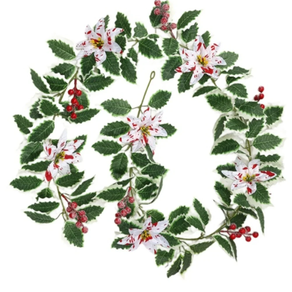 Artificial Christmas Vine 175cm with Red Berries for Seasonal For fireplace Staircase and Dining Table Styling