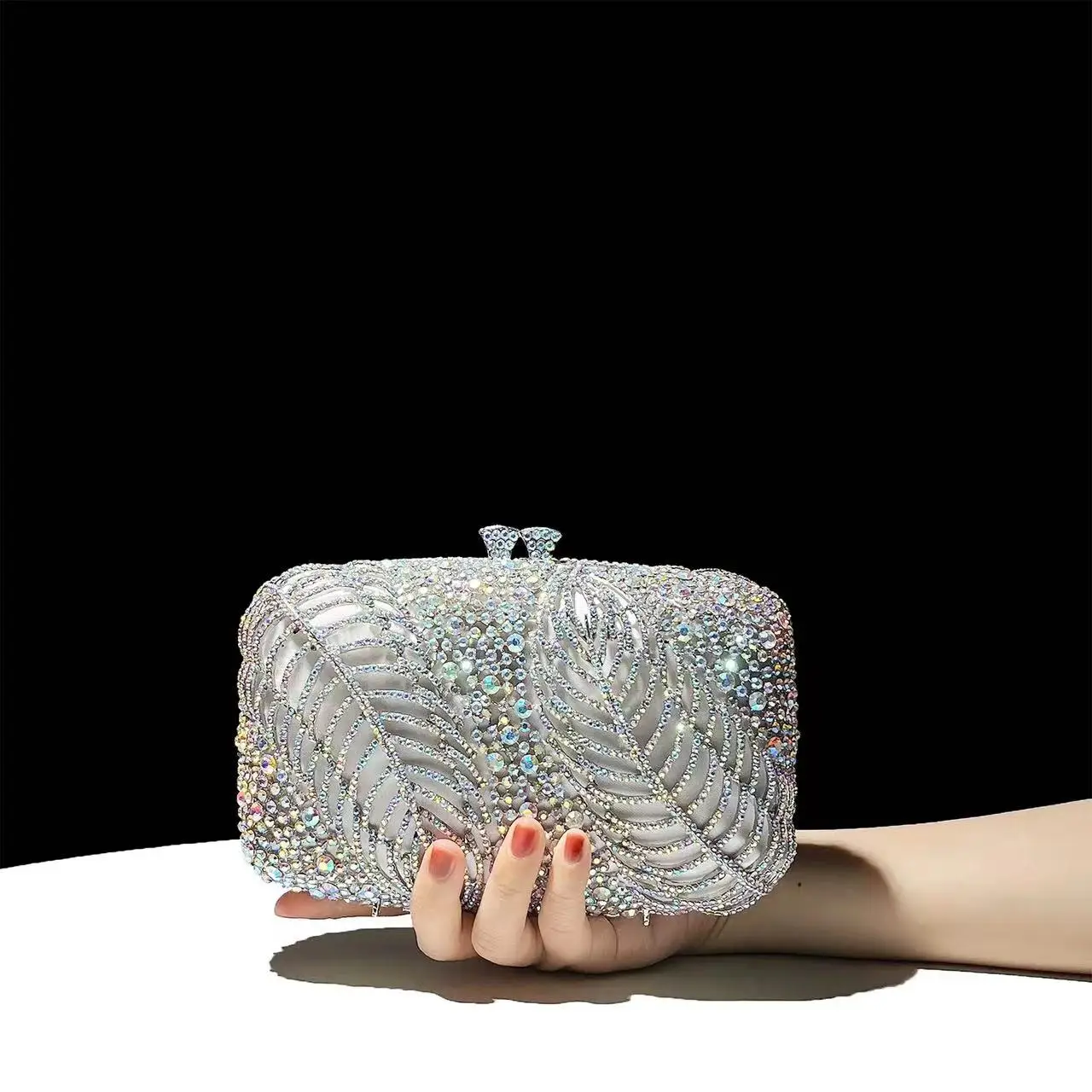 

High Quality Luxury Metal Box Fashion Women's Handbag Glitter Shiny Diamonds Evening Bag Wedding Party Clutch Purse Shoulder Bag