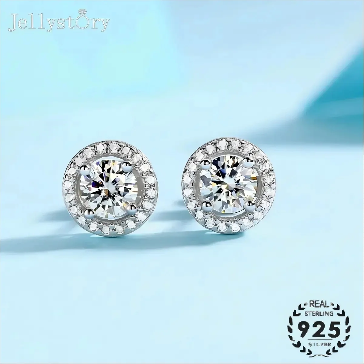 Round Stud Earrings Valentines Day Essential Love Gift S925 Silver Full Inlaid Moissanite Minimalist Light Luxury Jewelry