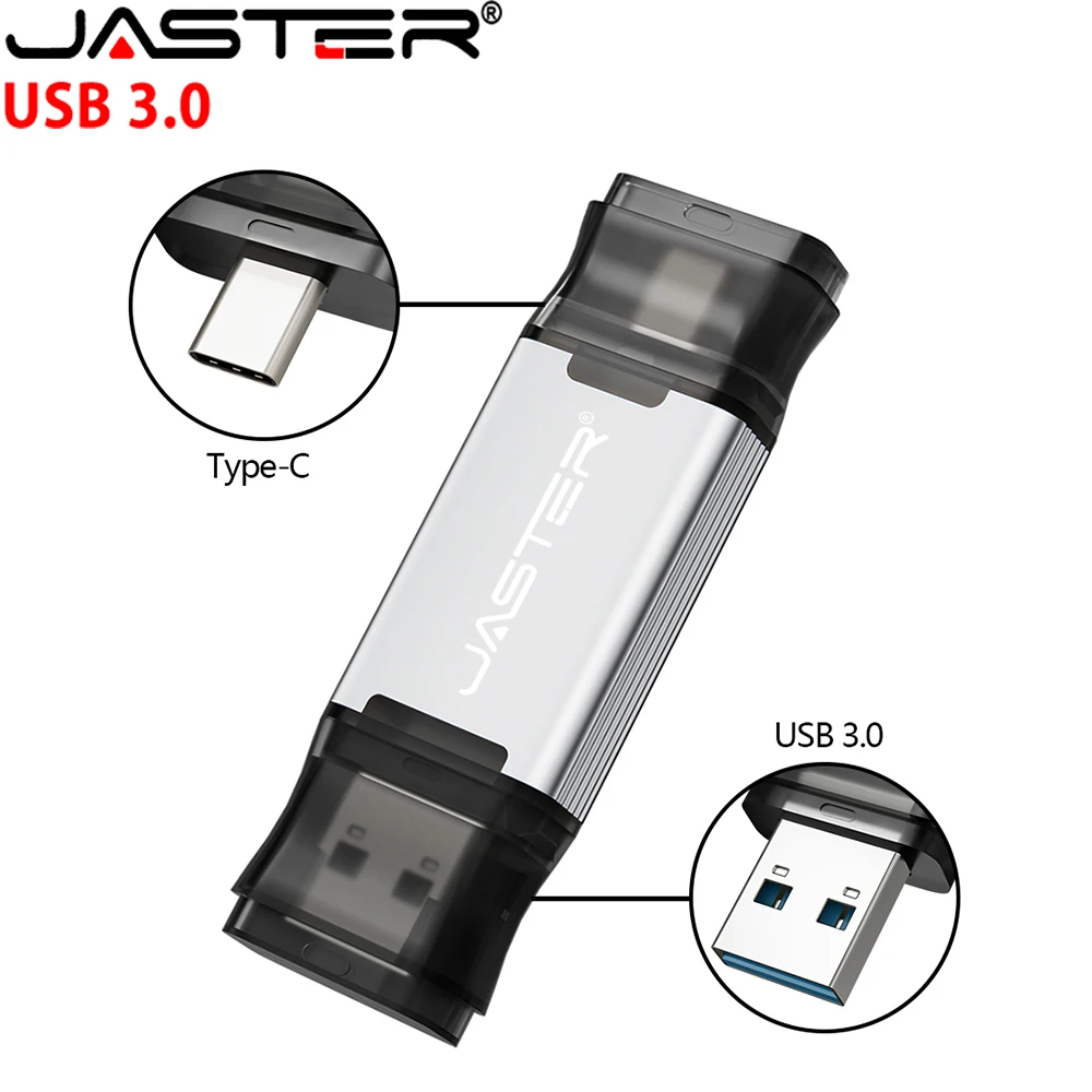 

JASTER High Speed Pen Drive 128GB Business Gift Memory Stick 64GB USB 3.0 Flash DriveTYPE-C 2 IN 1 32GB Silver Flash Disk 16G 8G