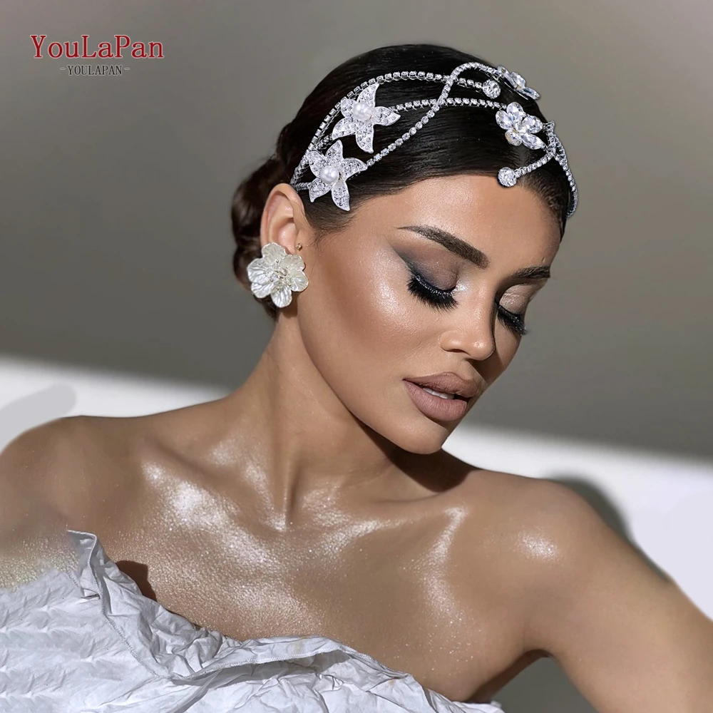 

YouLaPan Wedding Alloy Flower Rhinestone Hair Hoop Bride Pearl Headband Handmade Elegant Women Headpieces Accessories HP713