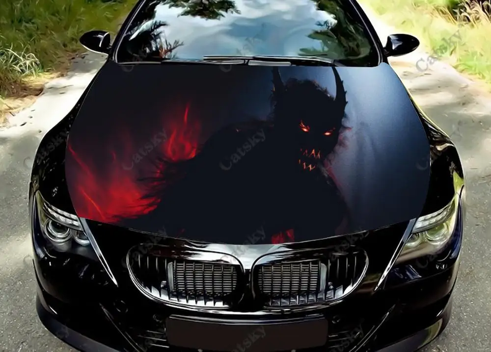 

Темно-красные наклейки в виде демона, виниловая пленка, наклейки на крышку двигателя, защитная пленка на капот автомобиля