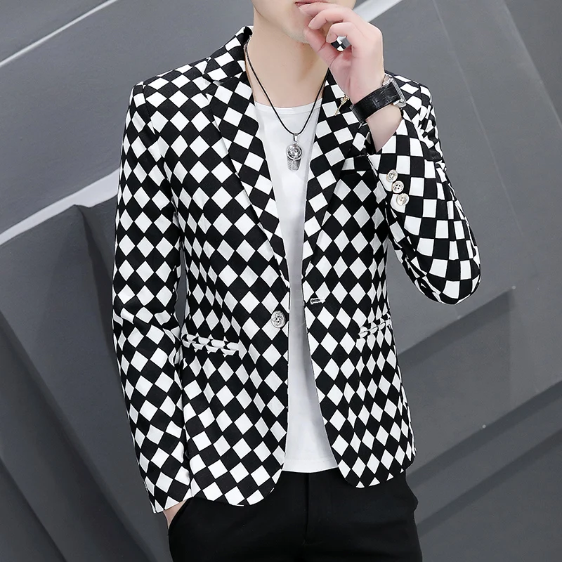 2023 Fashion New Brand Spring and Autumn Men\'s Casual Boutique Business Plaid Slim Fit Suit Dress Blazers Jacket Coat 3XL