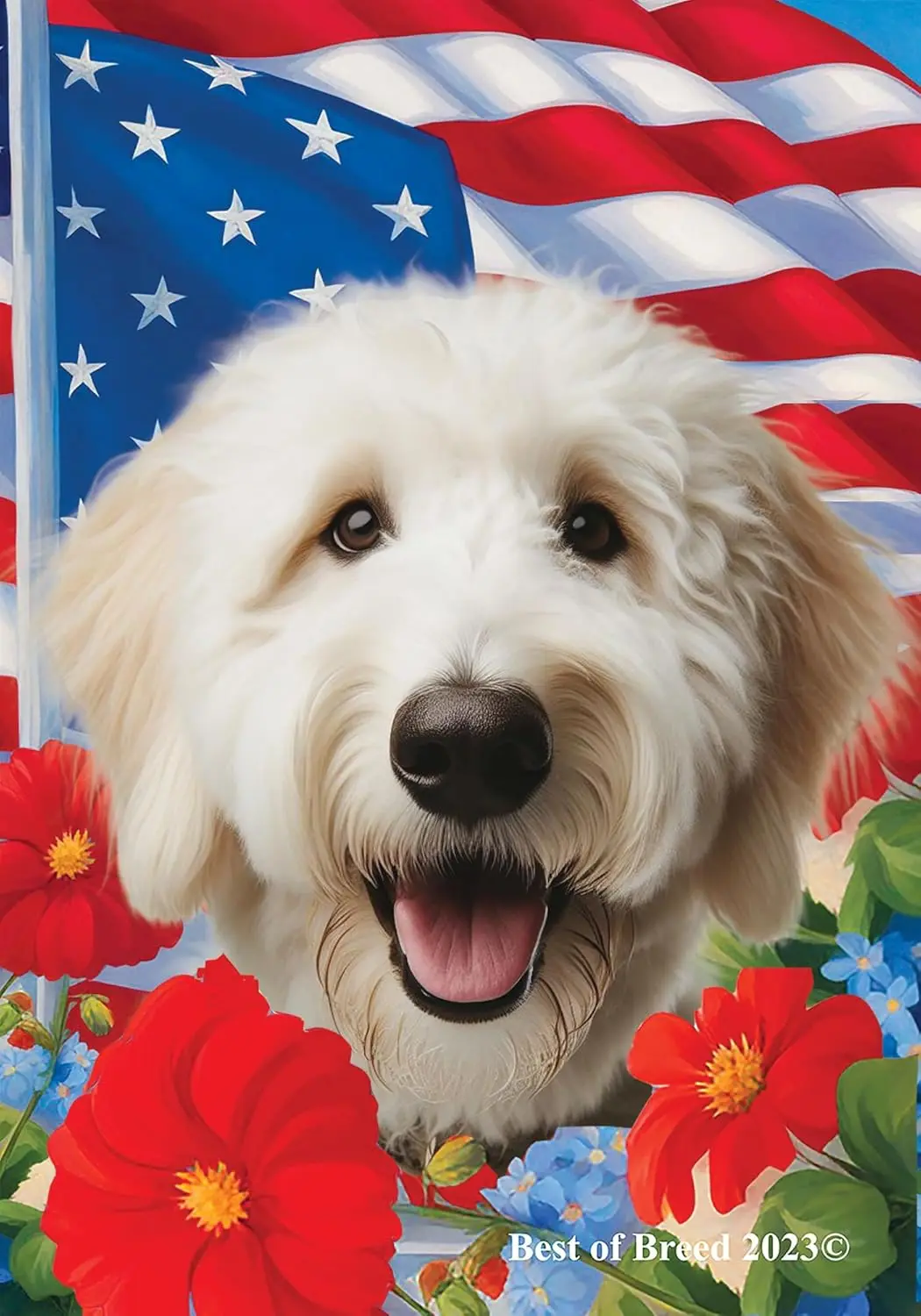 Goldendoodle White - Best of Breed All-American Patriotic I Garden Flags