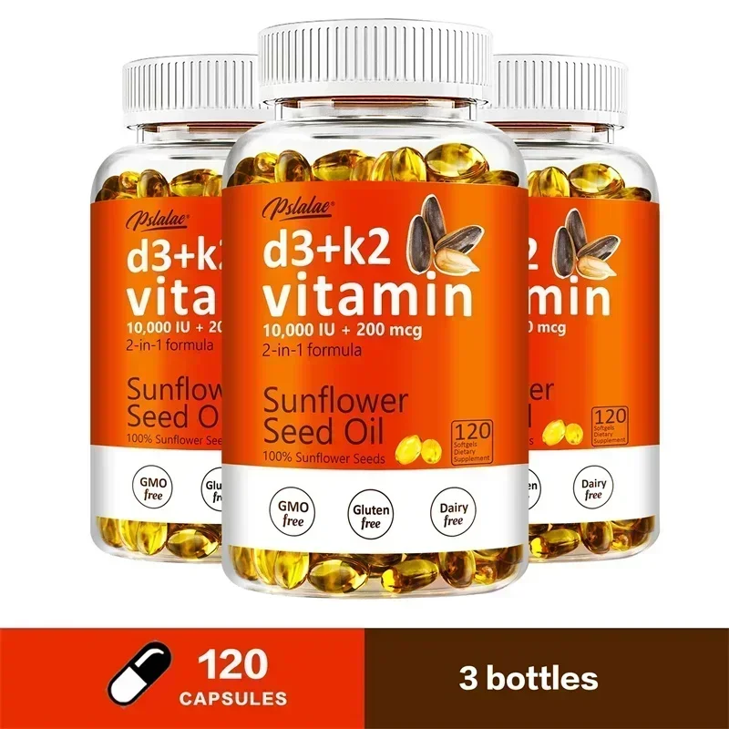 Vitamin D3+K2 Capsules - Help Regulate Calcium Metabolism, Supports Teeth, Bones, Heart Health, Joint Health, Immunity