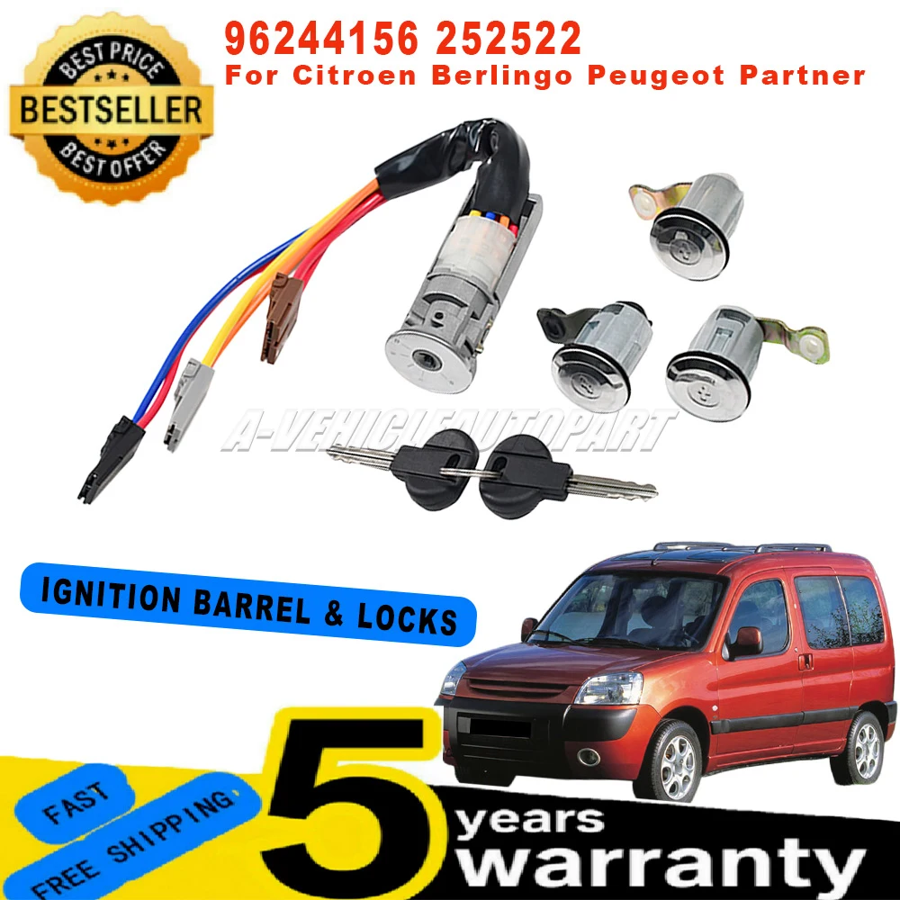 

For Citroen Berlingo Peugeot Partner MPV 1 Set New 252522 Ignition Barrel with Front Rear 3 Door Locks car accessories 96244156