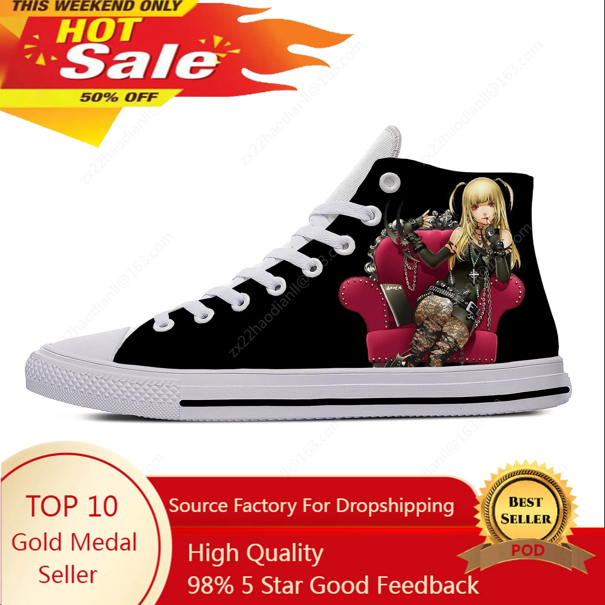 Anime Cartoon Manga Death Note Amane Misa Fashion Casual Cloth Shoes High Top Lightweight Breathable 3D Print Men Women Sneakers