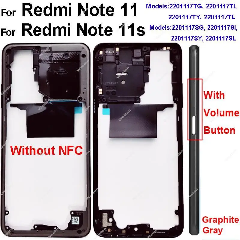 For Xiaomi Redmi Note 11 Note 11S 4G Middle Frame Housing Bezel Case Back Middle Cover Plate With/Without NFC Lens Frame Parts