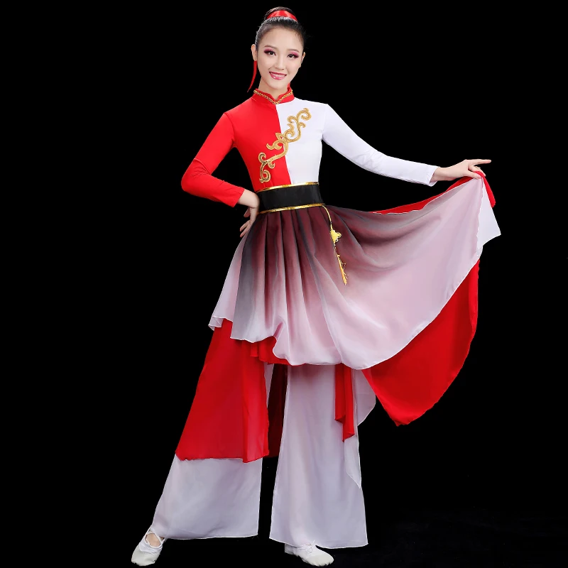 ชุดนักเต้นสไตล์จีนชุดนักเต้นแบบเรียบง่ายชุดแฟนๆชุดเต้นรำกลองชุดเต้นรำ