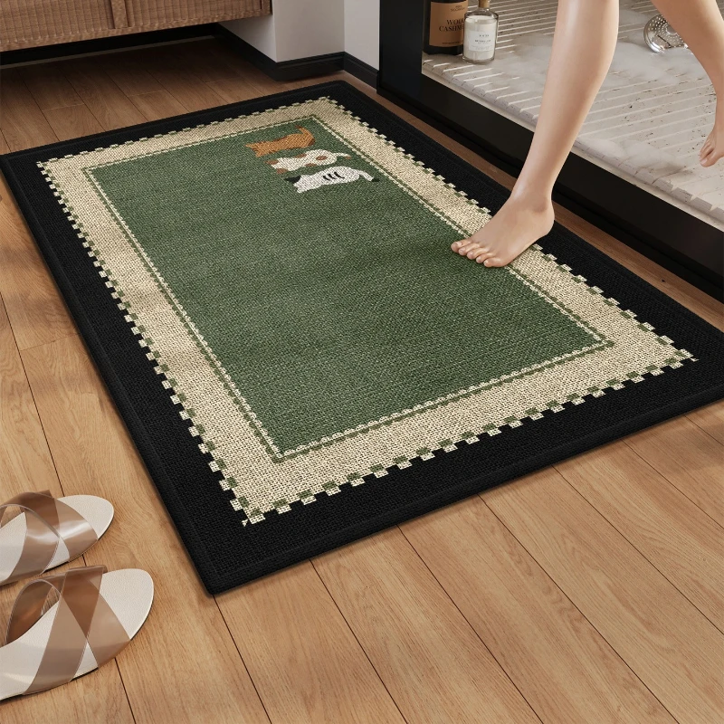 Bathroom Carpet Waterproof Non-slip Quick-drying Floor Mat Green Geometric Pattern Rug Toilet Area Mats Modern Home Decor Rugs