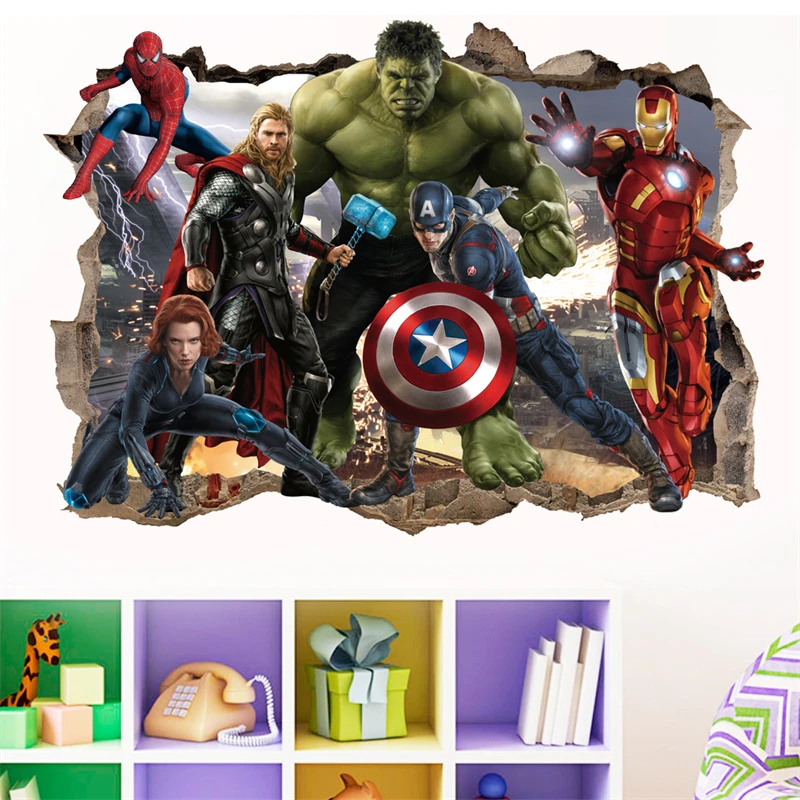 3D Marvel Avengers Wall Stickers For Kids Rooms Living Room Bedroom Wall Decoration Super Hero Boy's Room Movie Poster