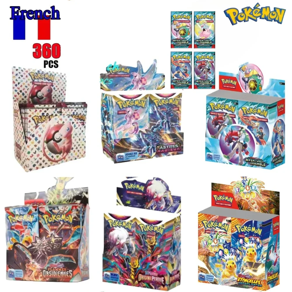Novo 360 pçs cartões pokemon francês cachoreta violeta 151 flammas obsidiens pokémon booster batalha transação cartão crianças brinquedo