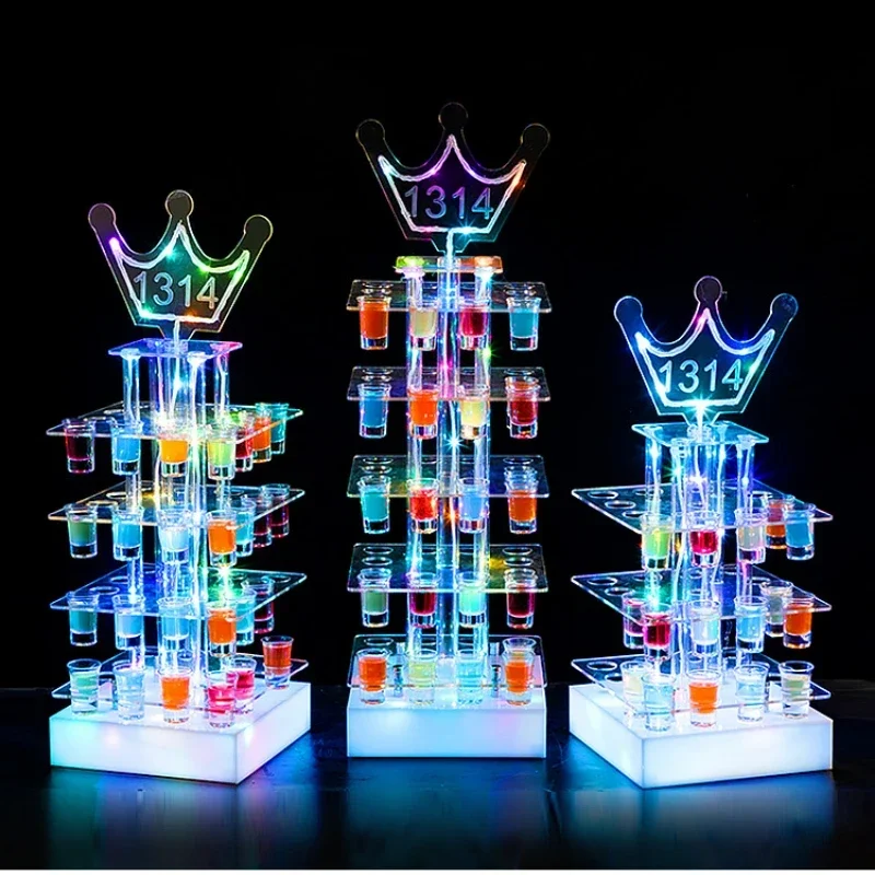 Rechargeable LED Tree Flower Wine Glass Holder Cocktail Cup Rack Stand Nightclub and Party Decor with Illuminated VIP