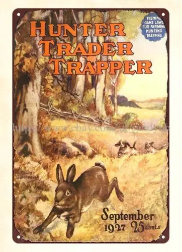 wall plaques metal 1927 Hunter Trader Trapper rabbit hunting dogs metal tin sign