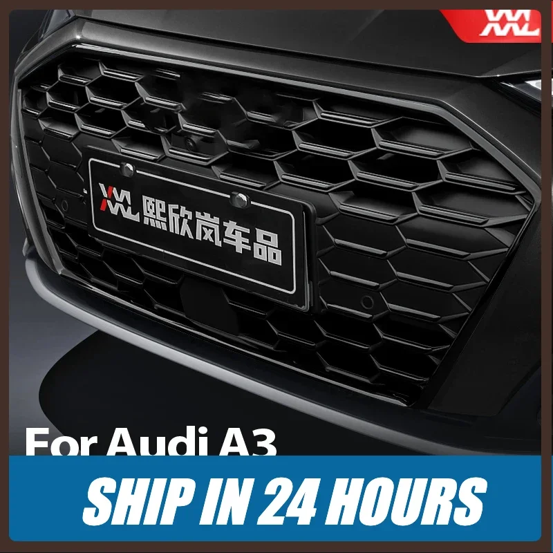 New1 Front Grille for Audi A3 8Y 2020-2023 Front Bumper Mesh Guard Exterior Replacement Accessories Melanization Kidney Tag