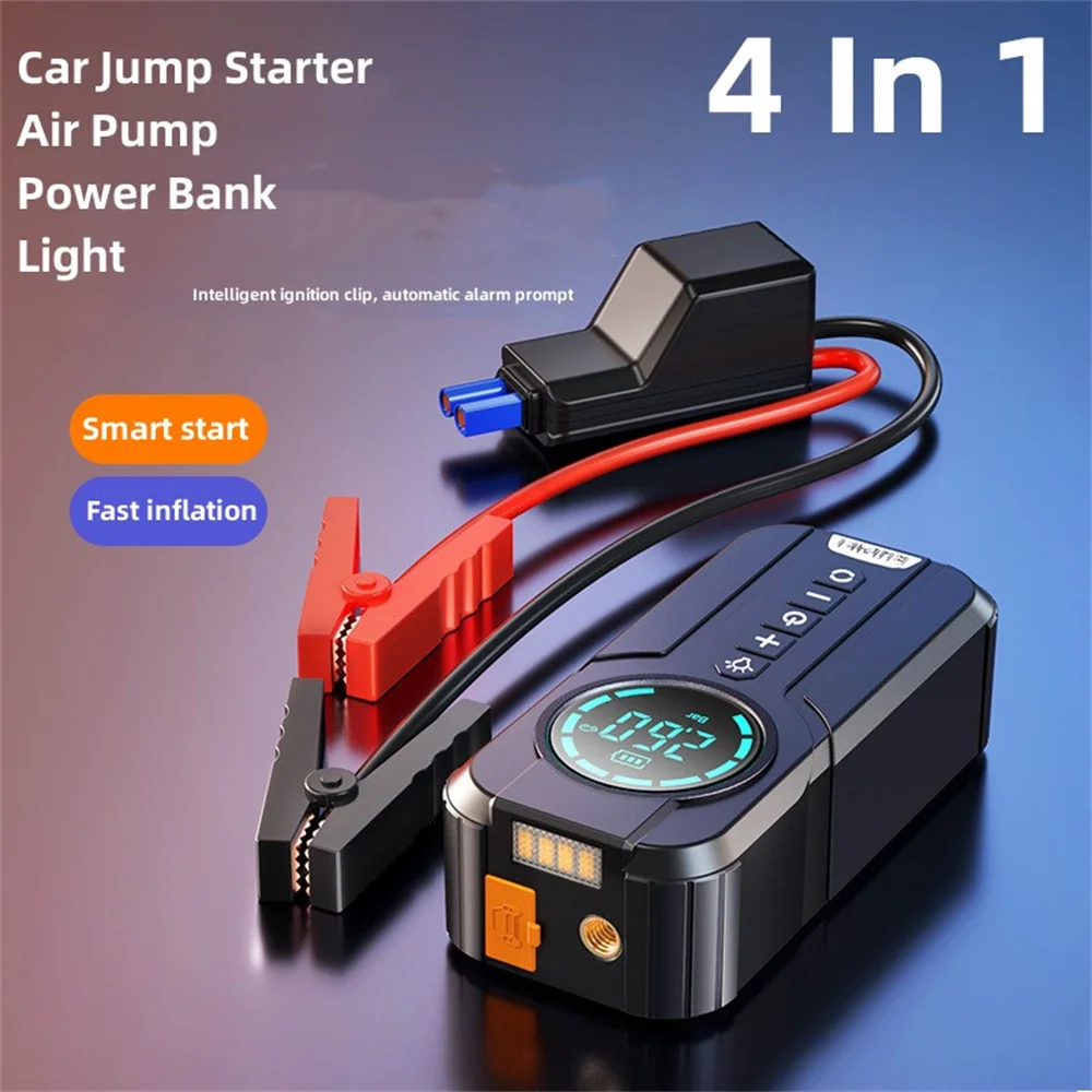 4 In 1 Car Jump Starter Air Pump Power Bank Lighting Portable Air Compressor Cars Battery Starters Starting Auto Tyre Inflator