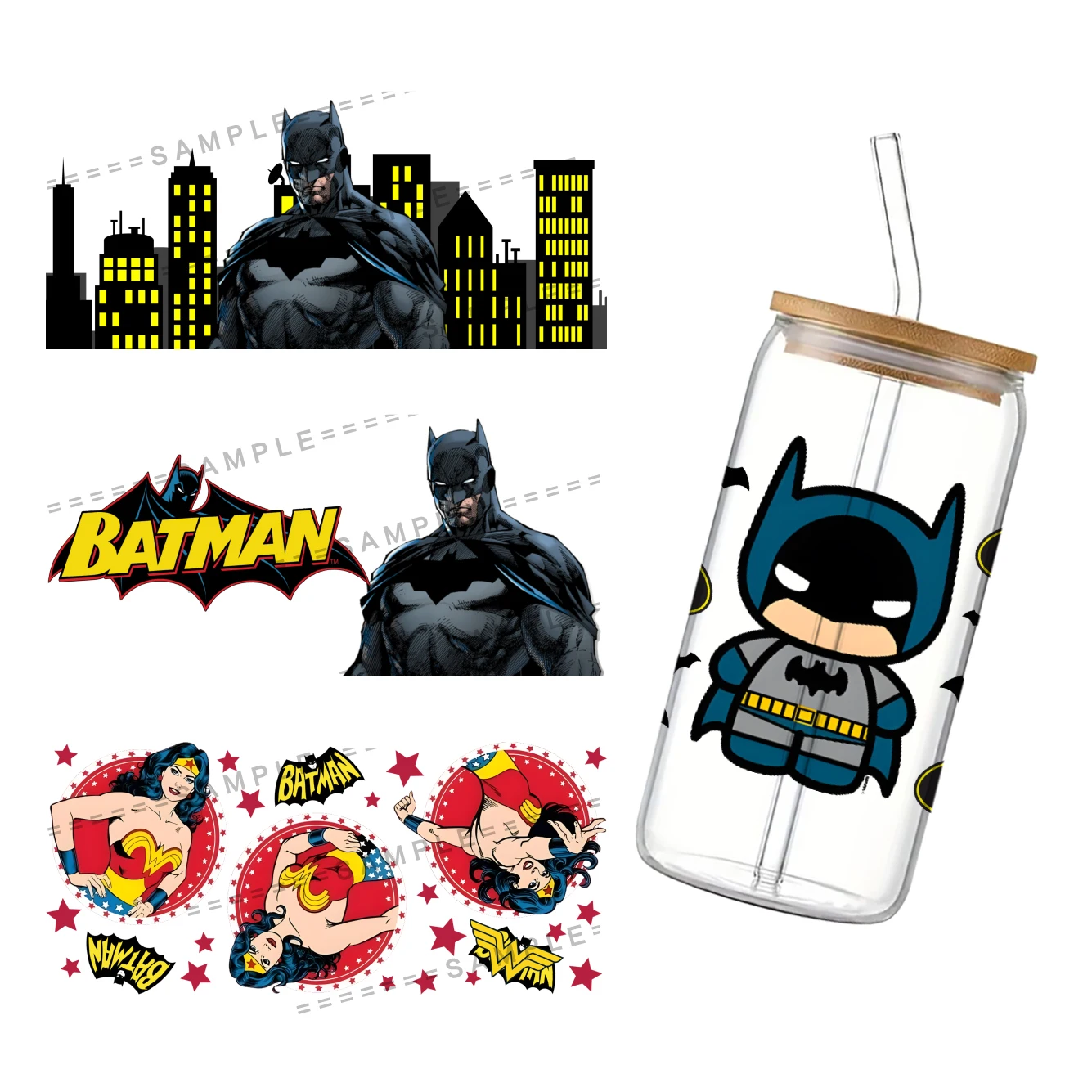 DC Batman UV DTF Cup Wrap for 16Oz Libbey Comic Book Superhero Glass Can DIY Transfer Sticker