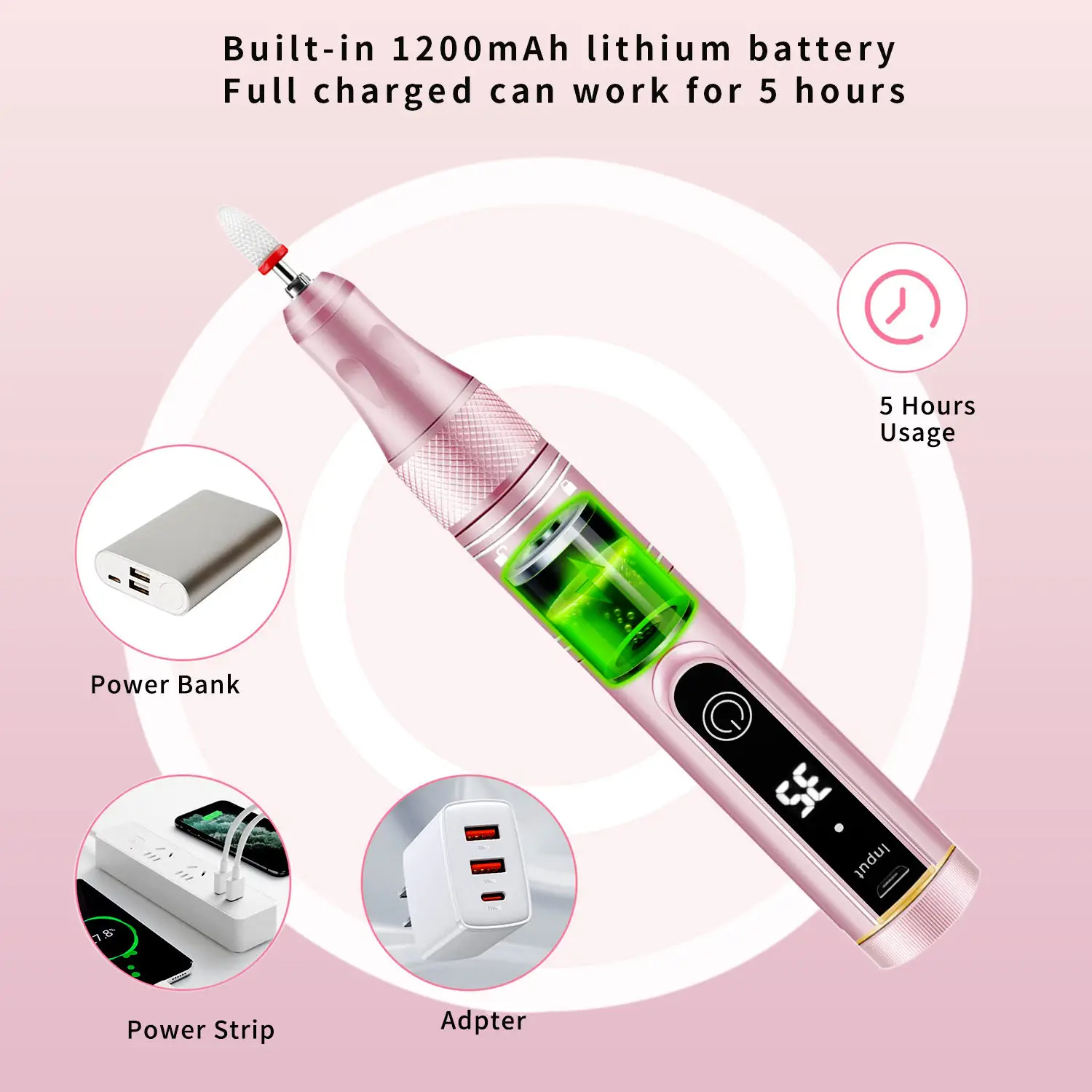 Electric Nail Drill File Machine with Acrylic Nail Kit Set Professional 35000rpm Manicure Pedicure with Sanding Bands