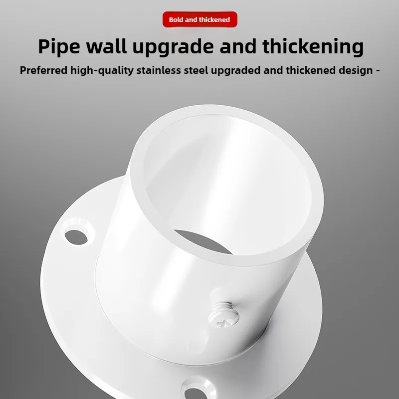 2pcs White Stainless Steel Pipe Bracket Tube Support Flange Seat For Wardrobe Hanging Rail Rod Pole Socket End Holder 19-32mm