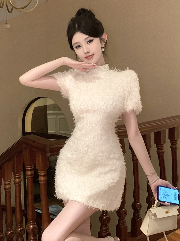 

Ele Pearl Princ Sve Dr f High Collar Heavy Work ort Skirt Sexy Fringe Evening Gown Pure Desire Women's Dr